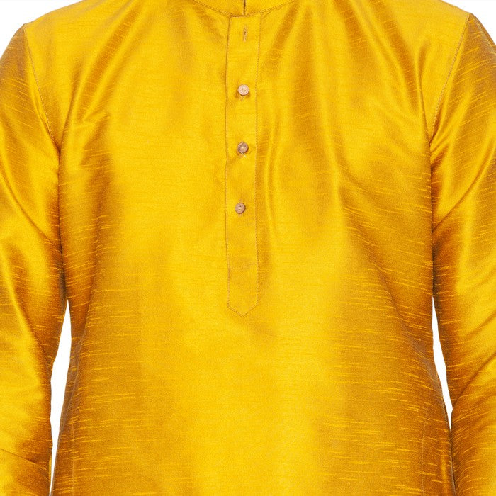 Men's Cotton Art Silk Solid Kurta And Pajama Set In Gold