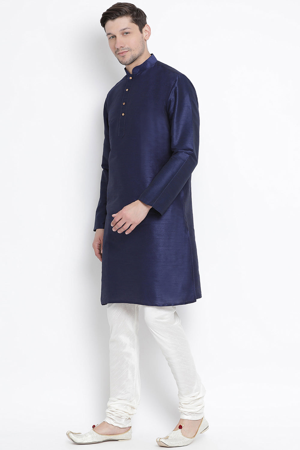 Men's Cotton Art Silk Kurta Set In Dark Blue