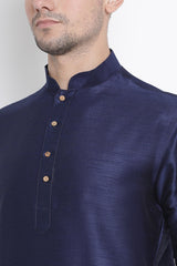 Men's Cotton Art Silk Kurta Set In Dark Blue