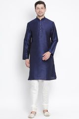 Men's Cotton Art Silk Kurta Set In Dark Blue