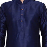 Men's Cotton Art Silk Solid Kurta And Pajama Set In Navy Blue