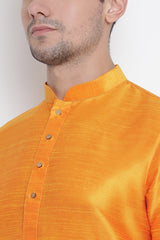 Men's Cotton Art Silk Kurta Set In Orange