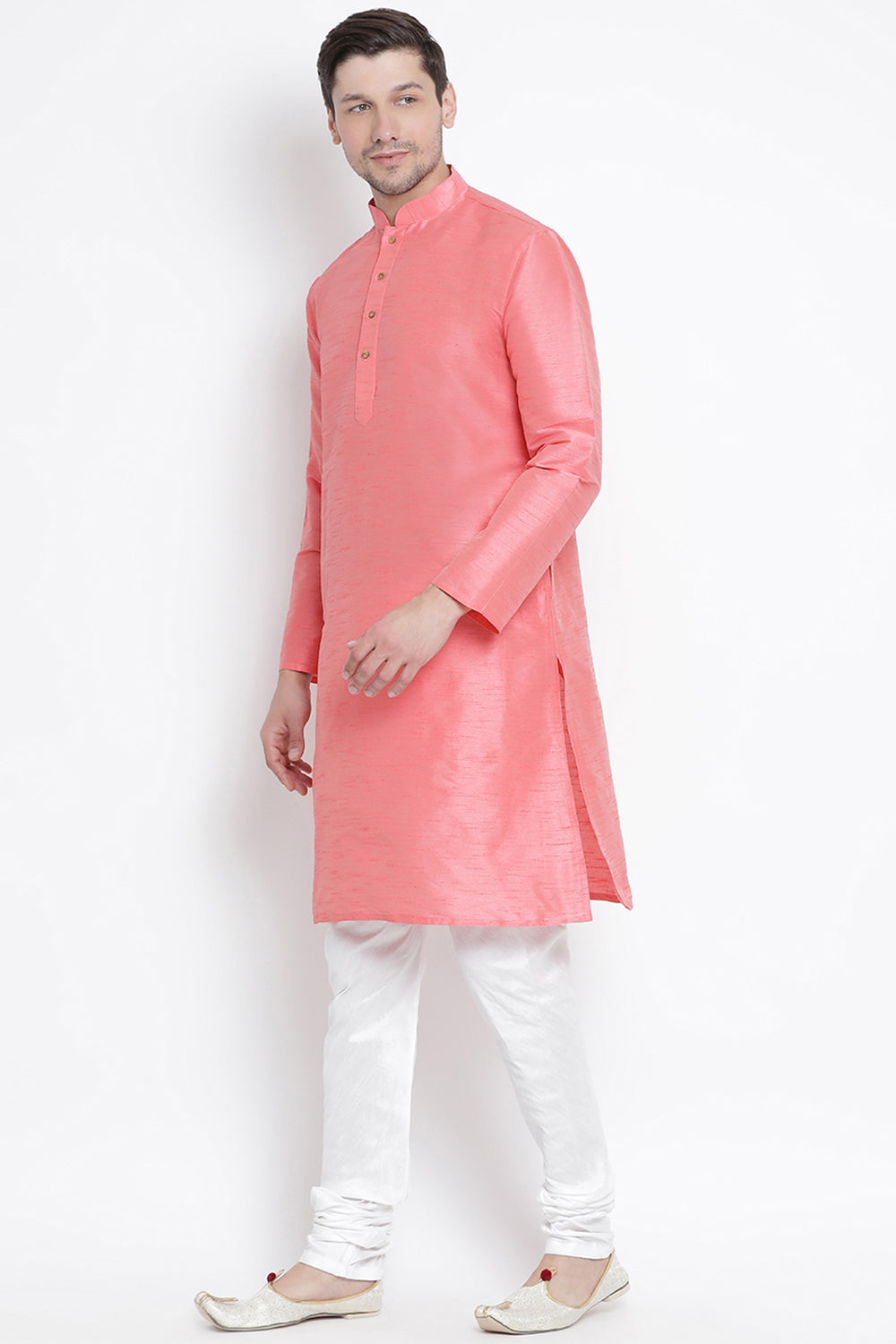 Men's Cotton Art Silk Kurta Set In Pink