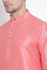 Men's Cotton Art Silk Kurta Set In Pink