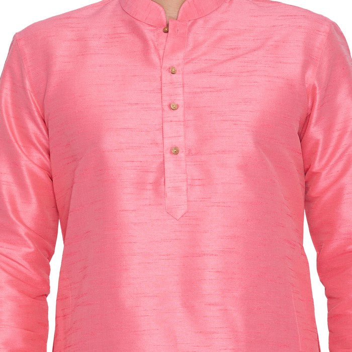 Men's Cotton Art Silk Solid Kurta And Pajama Set In Pink