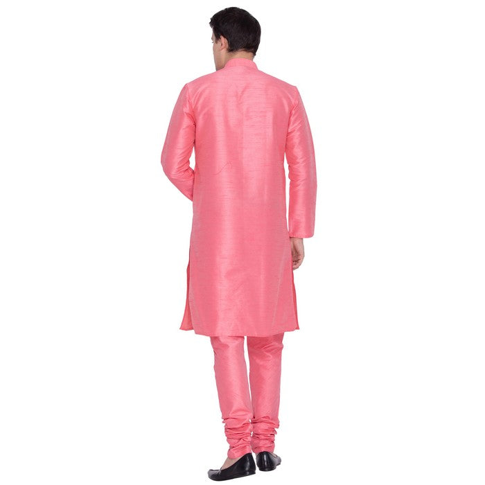 Men's Cotton Art Silk Solid Kurta And Pajama Set In Pink