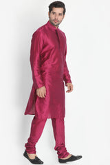 Men's Cotton Art Silk Kurta Set In Purple