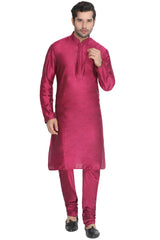 Men's Cotton Art Silk Kurta Set In Purple