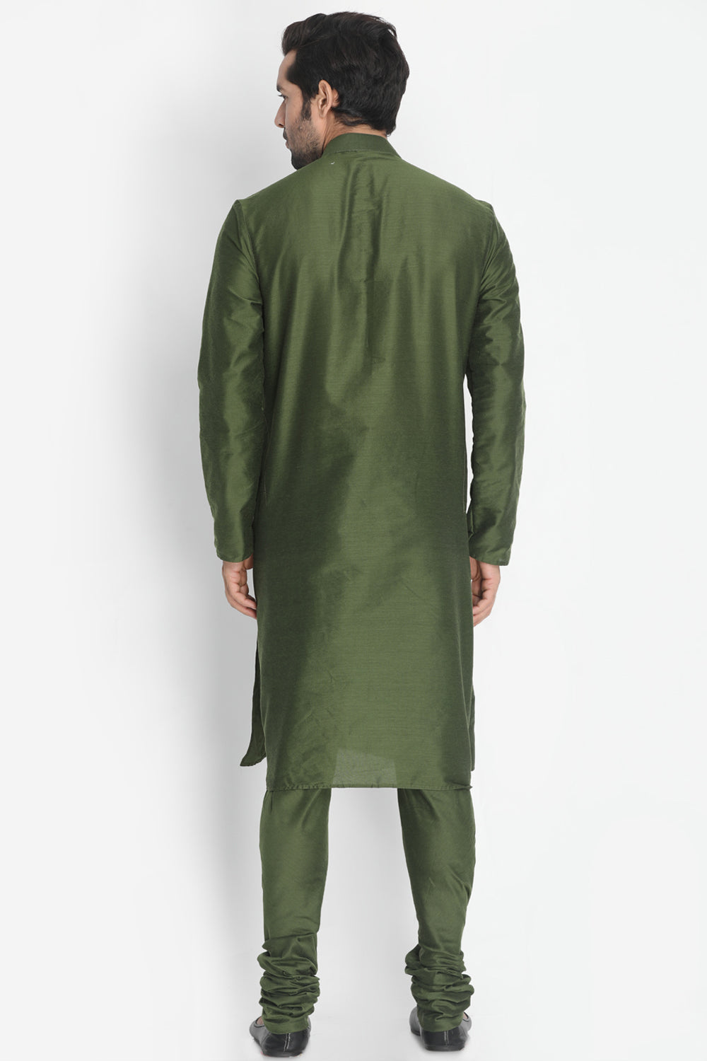 Men's Cotton Art Silk Kurta Set In Green