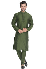 Men's Cotton Art Silk Kurta Set In Green