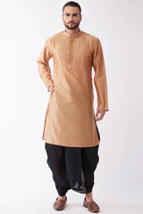 Buy Men's Polyester Solid Kurta Set in Golden