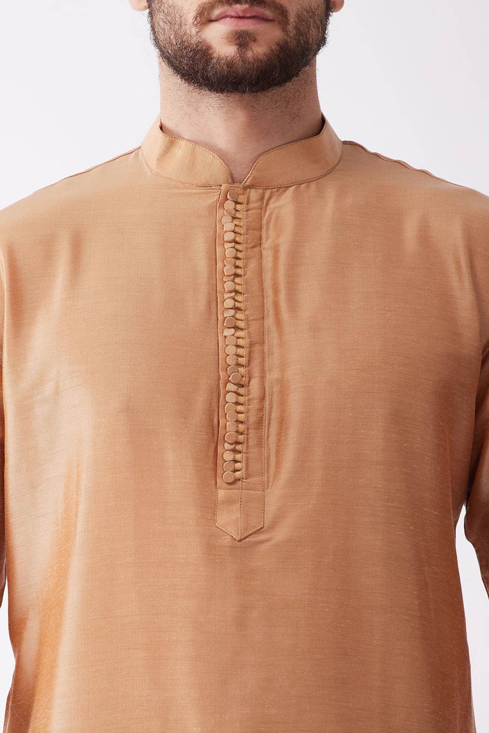 Buy Men's Polyester Solid Kurta Set in Golden - Side