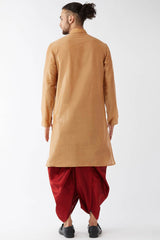 Buy Men's Polyester Solid Kurta Set in Rose Gold - Back