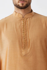 Buy Men's Polyester Solid Kurta Set in Rose Gold - Side