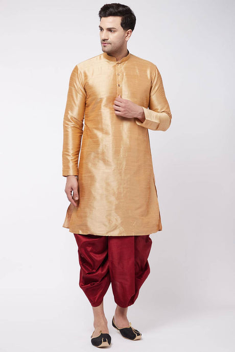 Buy Men's Blended Silk Solid Kurta Set in Rose Gold