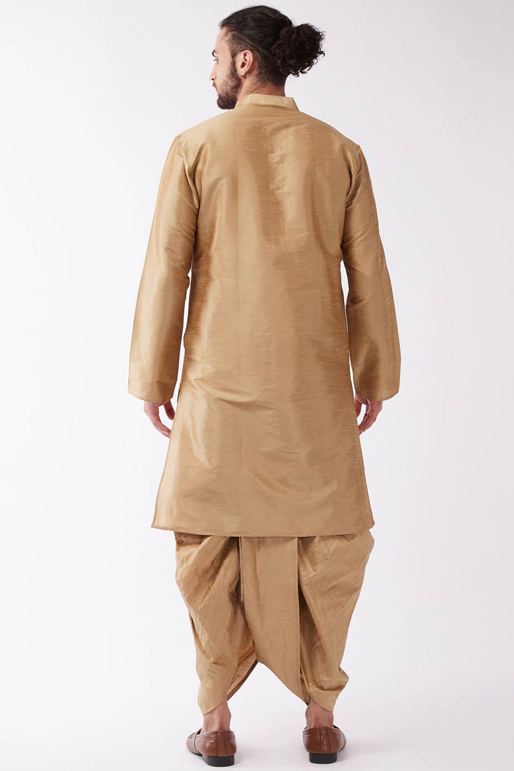 Buy Men's Blended Silk Solid Kurta Set in Rose Gold - Back