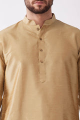 Buy Men's Blended Silk Solid Kurta Set in Rose Gold - Side