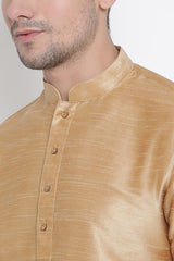 Men's Cotton Art Silk Kurta Set In Gold