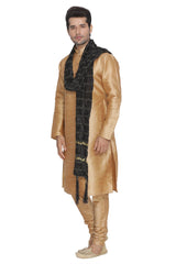 Men's Cotton Art Silk Kurta Set In Gold