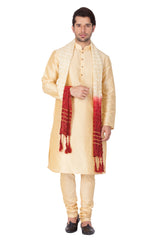 Men's Cotton Art Silk Kurta Set In Gold