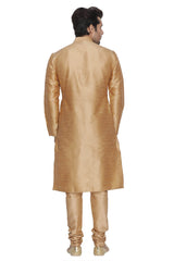 Men's Cotton Art Silk Kurta Set In Gold