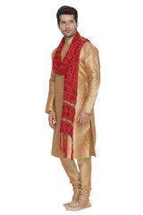 Men's Cotton Art Silk Kurta Set In Gold