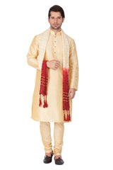 Men's Cotton Art Silk Kurta Set In Gold