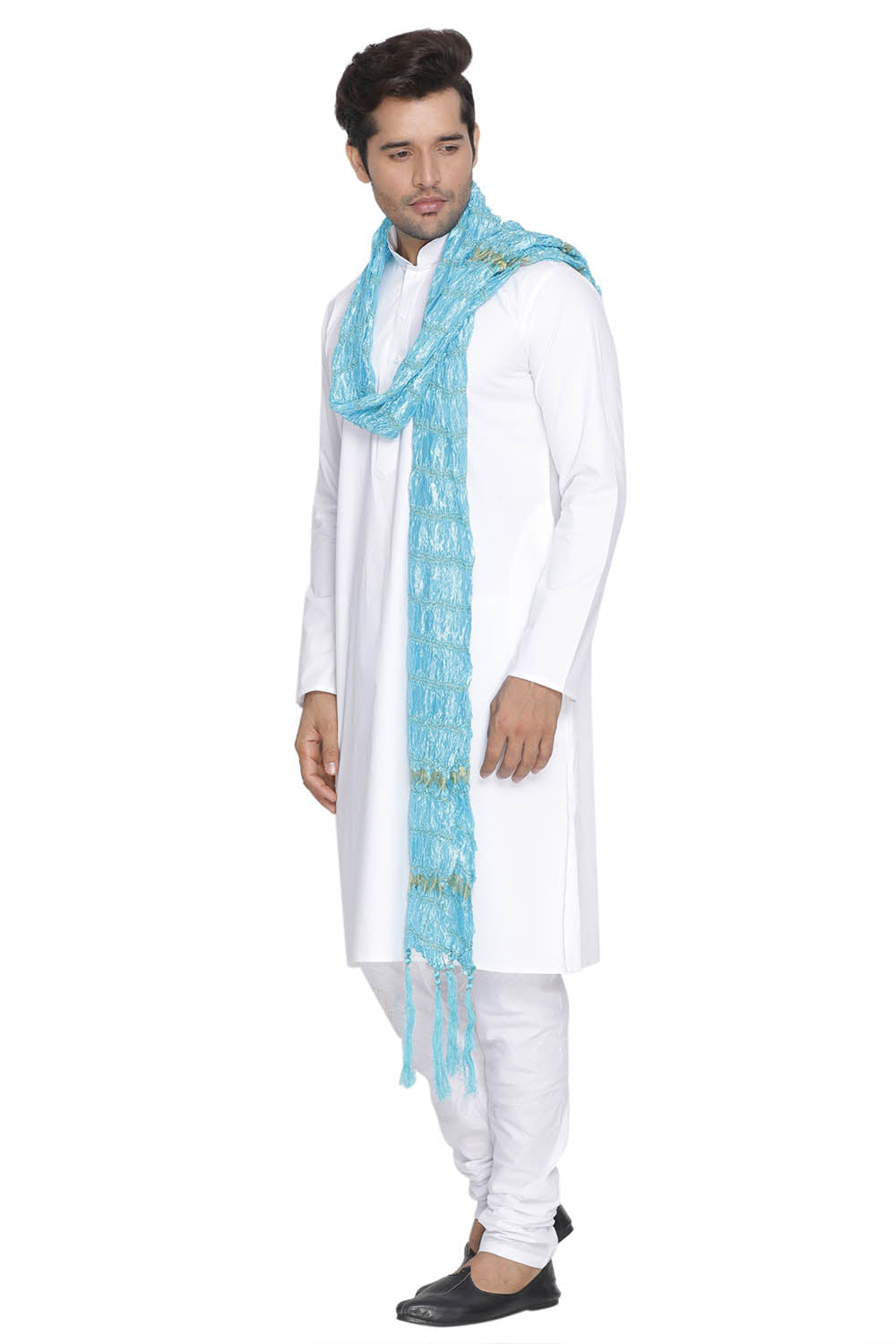 Men's Blended Cotton Kurta Set In White