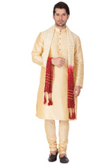 Men's Blended Cotton Kurta Set In White