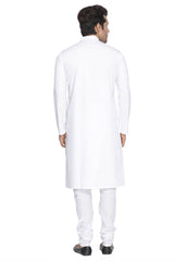 Men's Blended Cotton Kurta Set In White