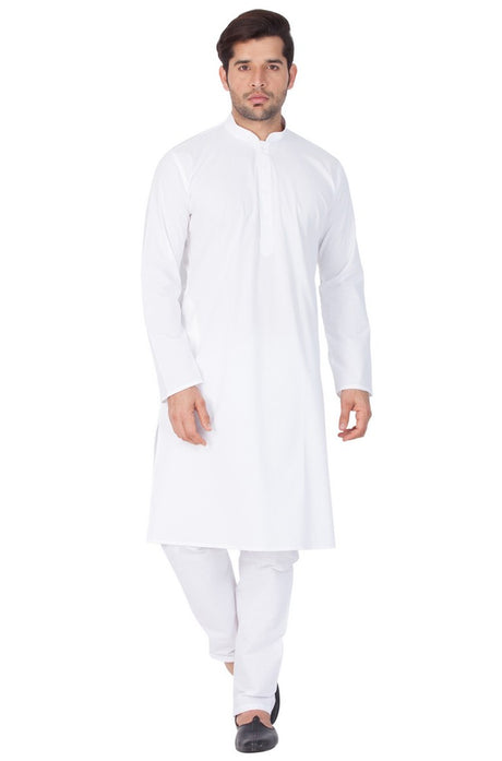 Men's Cotton Solid Kurta and Pyjama Set in White