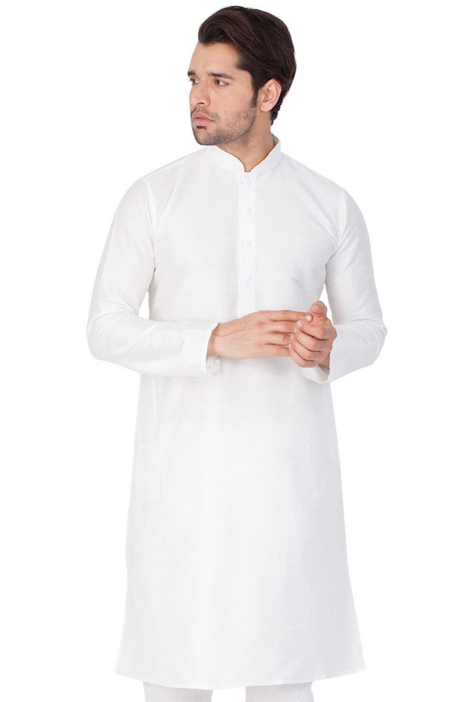 Men's Cotton Art Silk Solid Kurta In White