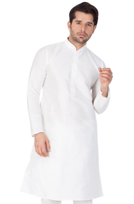 Men's Cotton Art Silk Solid Kurta in White