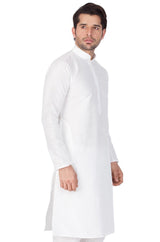 Men's Cotton Art Silk Solid Kurta In White