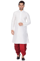 Men's Cotton Art Silk Solid Kurta And Dhoti Pant Set In White