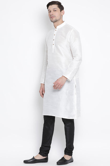 Men's Cotton Art Silk Kurta Set in White