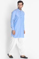 Men's Blended Cotton Kurta Set in Blue