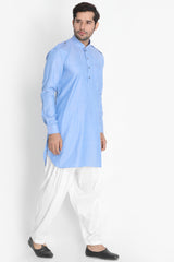 Men's Blended Cotton Kurta Set in Blue