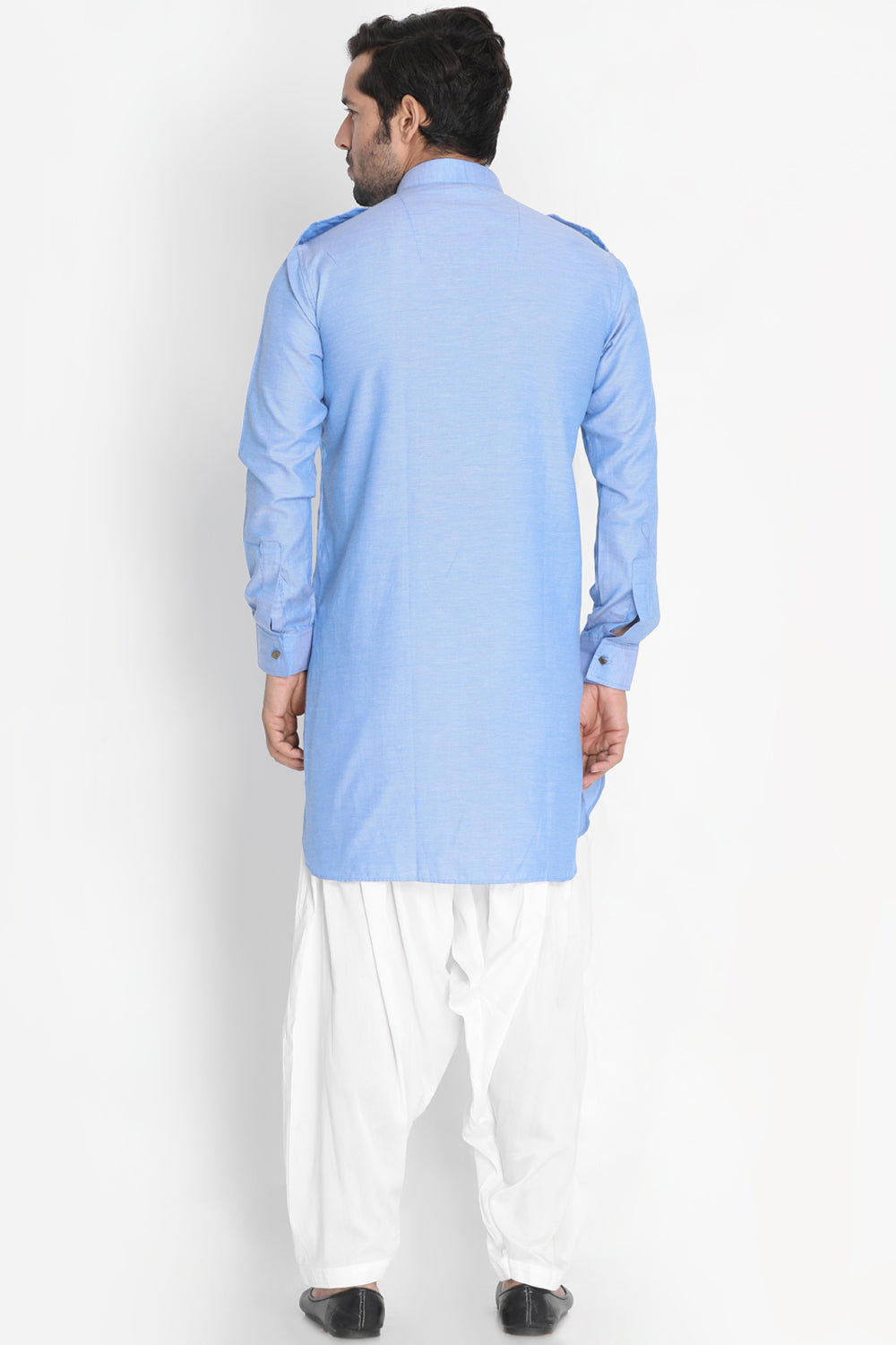 Men's Blended Cotton Kurta Set in Blue