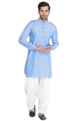 Men's Blended Cotton Kurta Set in Blue