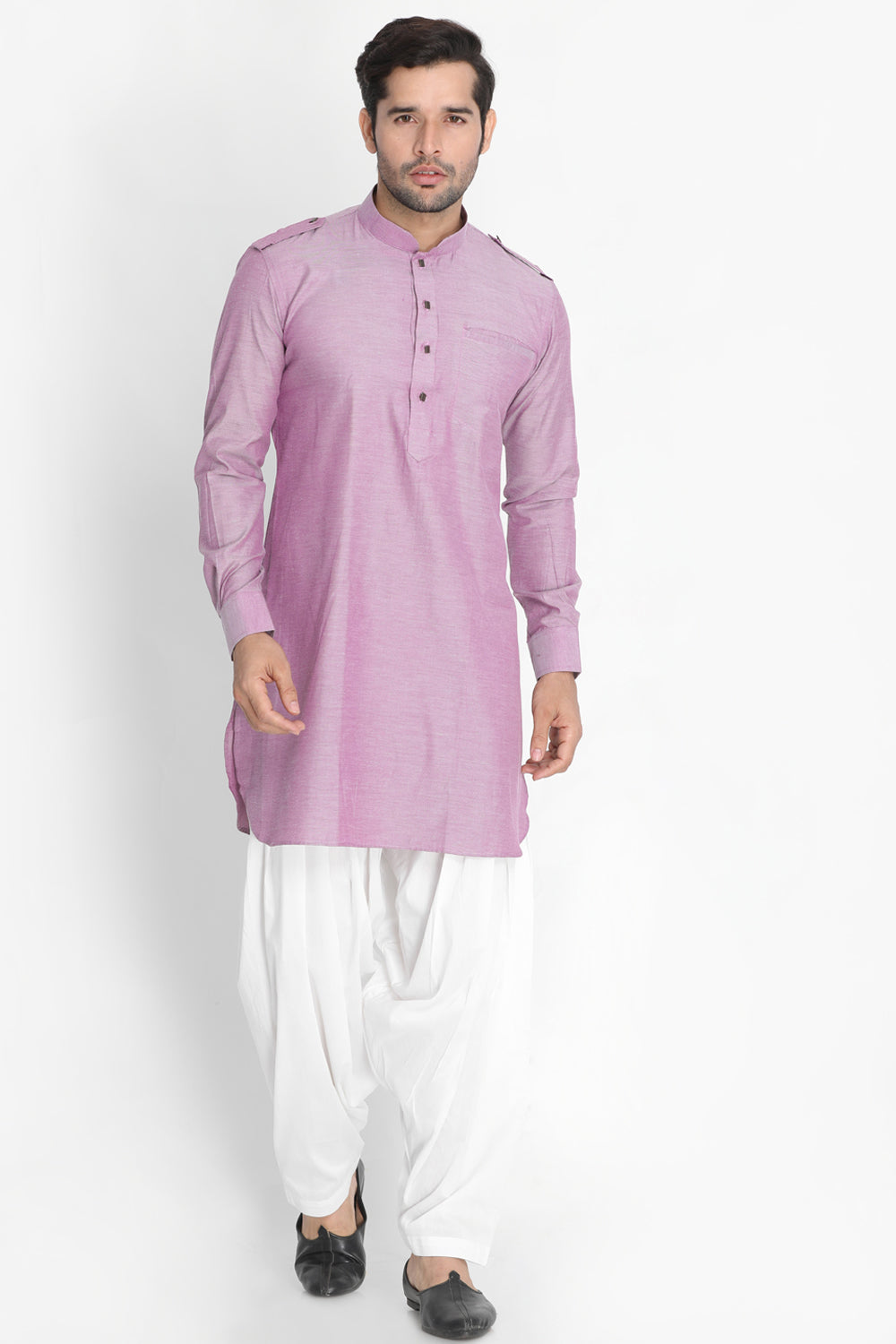 Men's Blended Cotton Kurta In Purple