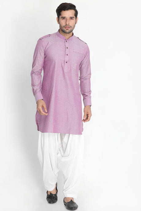 Men's Blended Cotton Kurta In Purple