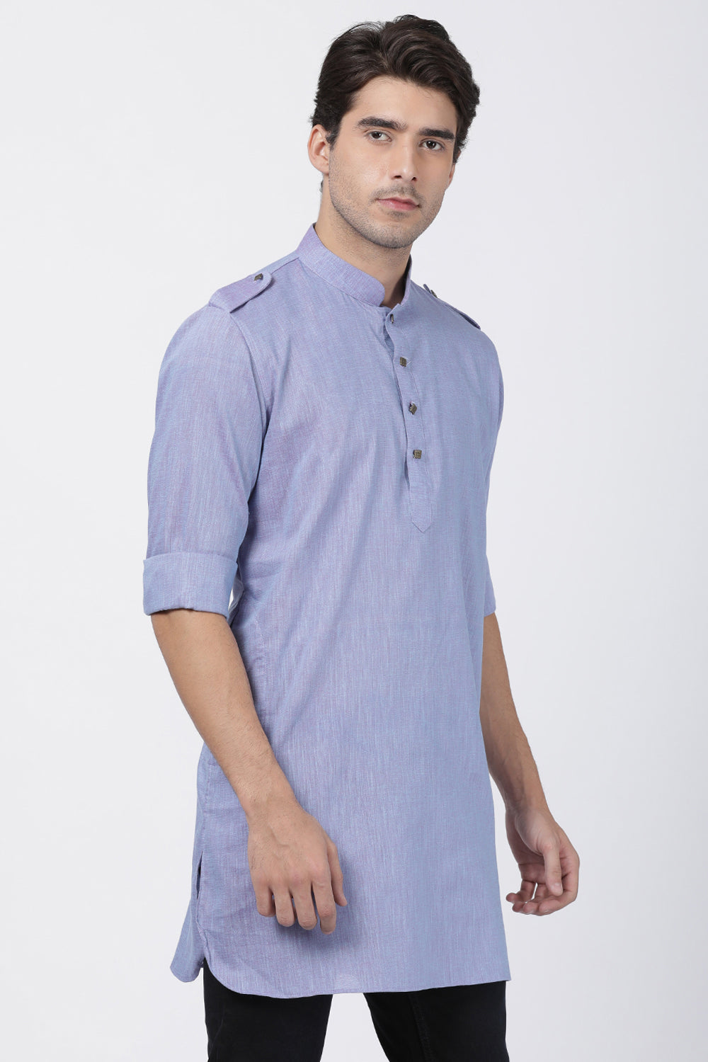 Men's Blended Cotton Kurta In Blue