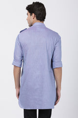 Men's Blended Cotton Kurta In Blue