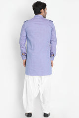 Men's Blended Cotton Kurta Set in Blue