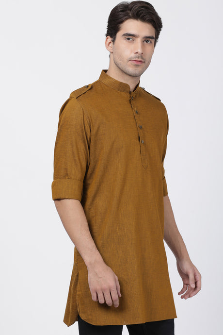 Men's Blended Cotton Kurta In Brown