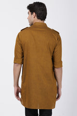 Men's Blended Cotton Kurta In Brown