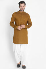 Men's Blended Cotton Kurta In Brown