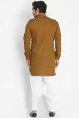 Men's Blended Cotton Kurta Set in Brown