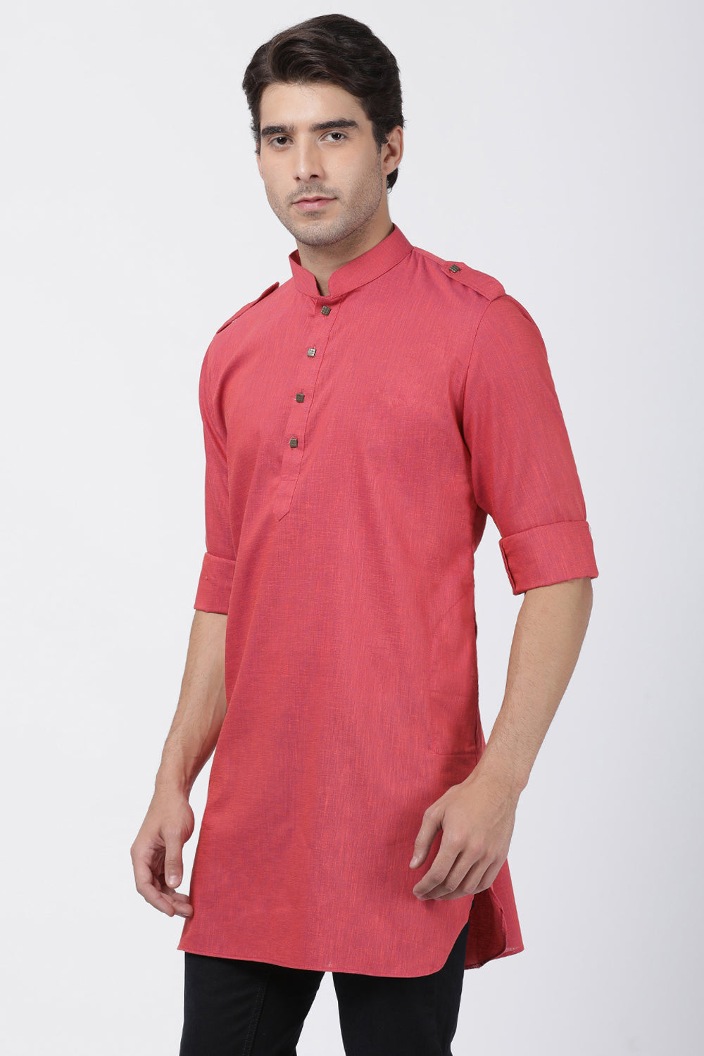 Men's Blended Cotton Kurta In Pink